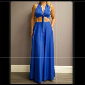 Vintage Emilio Pucci Halter and Long Skirt Ensemble from 1960s Blue Rare